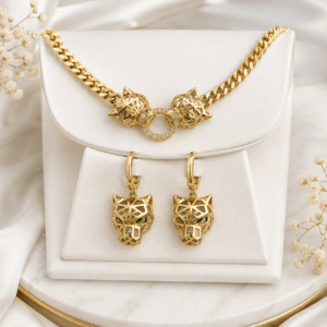 Set colier și cercei placat cu aur de 14k Pantera